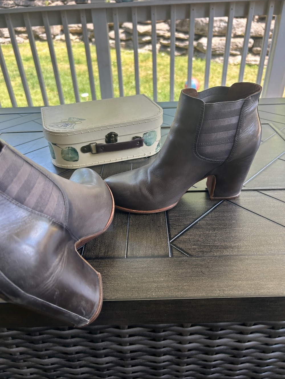 Kork-Ease grey leather ankle booties size 9 M retro western chic boho stacked - Picture 7 of 9